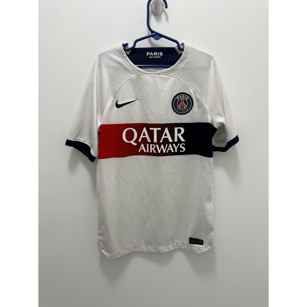 Nike Paris Saint-Germain PSG Soccer Jersey White Qatar Airways Youth Size Small